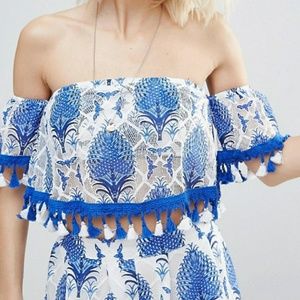 Parisian Off-shoulder Tassel Co-ord Crop Top